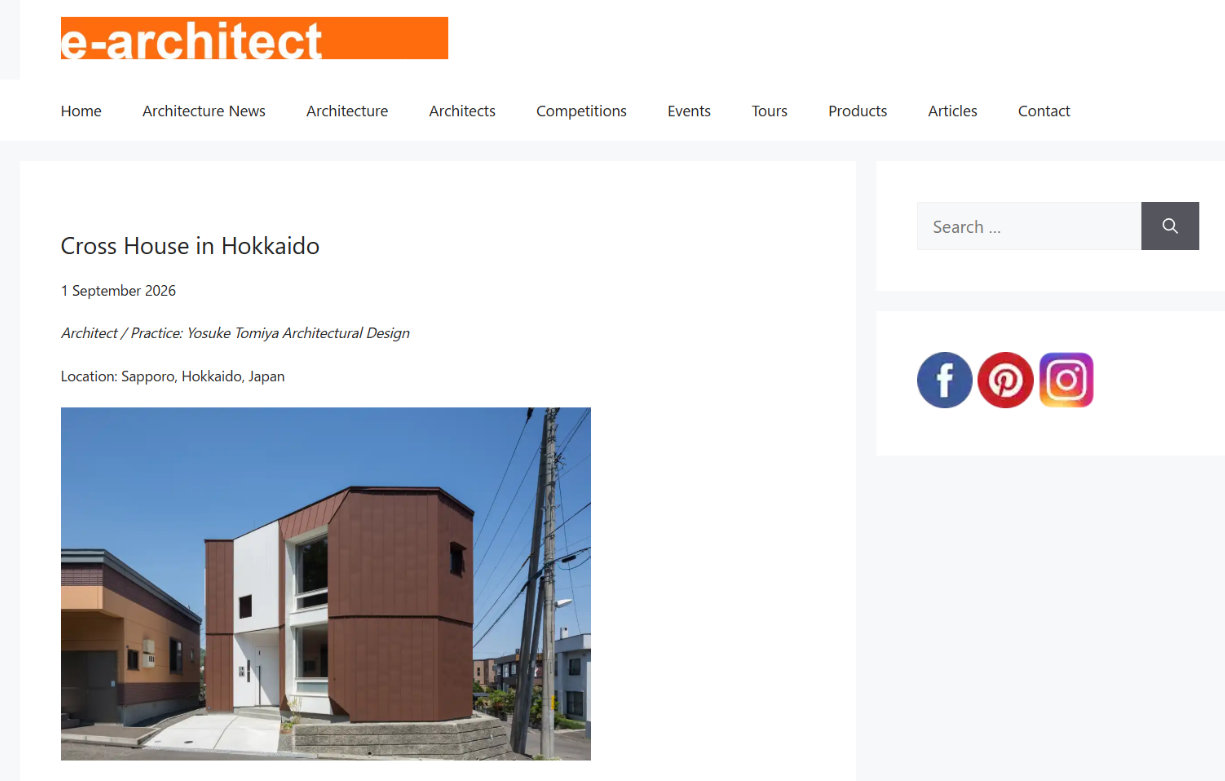 e-architect（ウェブサイト｜英国）「宮の沢の家/Cross House」